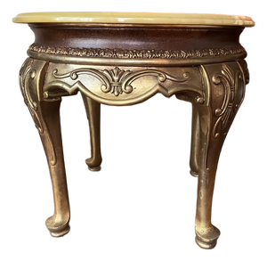 Vintage Hollywood Regency Round Onyx-Top Side Tables | Gilt Carved Base | Mid-Century