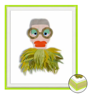 Iris with Chartreuse Feathers by Melvin G in Neon Green Acrylic Shadow Box, Small Art Print