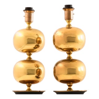 Golden Table Lamps in Brass from Henrik Blomqvist, 1960s, Set of 2 For Sale