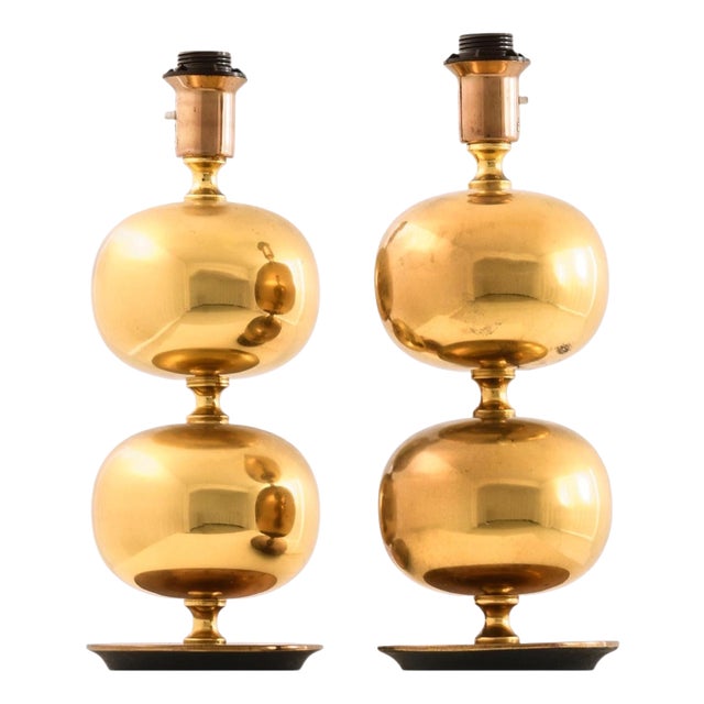 Golden Table Lamps in Brass from Henrik Blomqvist, 1960s, Set of 2 For Sale