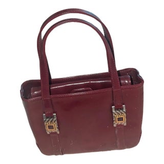 Vintage Ruby Red Patent Leather Mini Structured Tote For Sale