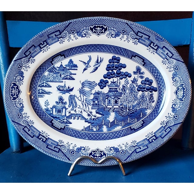 Chinoiserie Vintage Churchill Blue Willow Georgian Serving Platter, England For Sale - Image 3 of 7