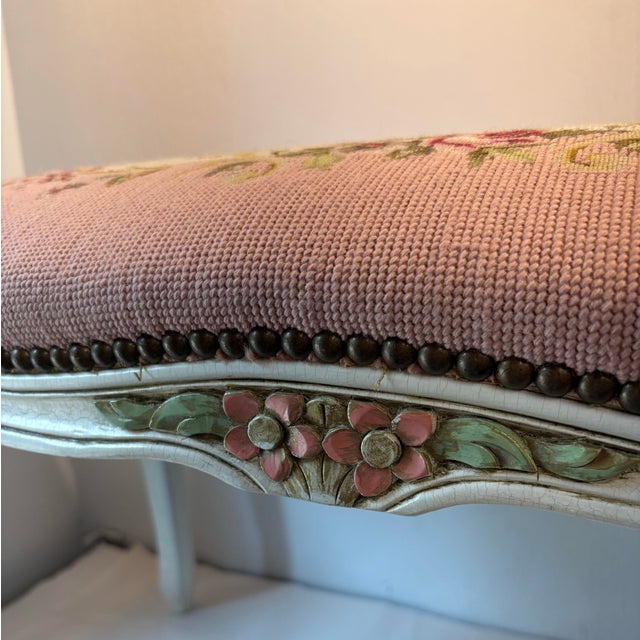 Vintage French Provincial Pink Needlepoint Vanity Bench For Sale - Image 12 of 12