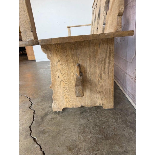 Rustic Hand-Carved Oak Benches, Pair, Folk Art / Spanish Colonial Style For Sale - Image 17 of 17
