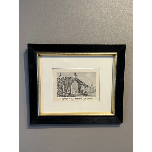 Beautiful Vintage Framed Print of the Ponte Milvio (Milvian Bridge) in Rome, Dating to the Mid Century. Handsomely matted...