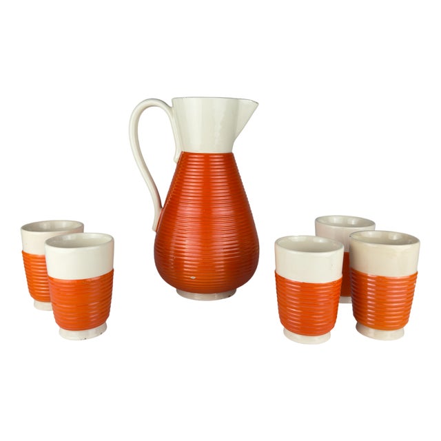 Vintage Water Set from Ceramiche Rometti Umbertide, Italy, 1930s, Set of 6 For Sale