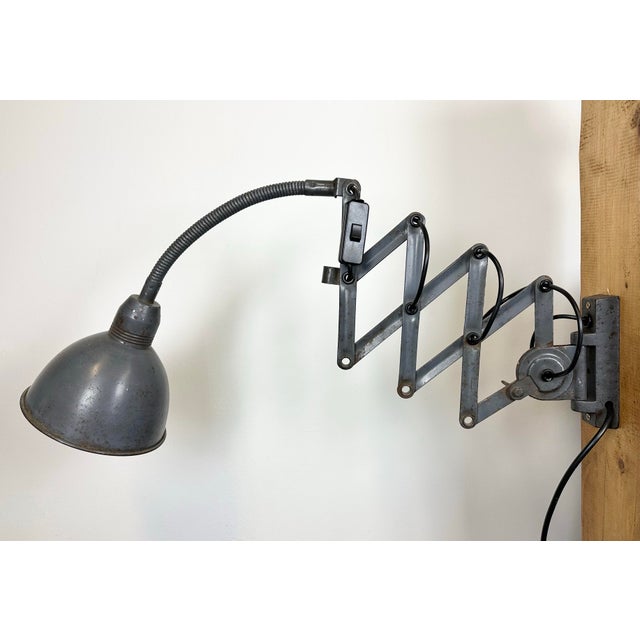 Metal Grey Industrial Scissor Wall Lamp from Elektroinstala, 1960s For Sale - Image 7 of 14