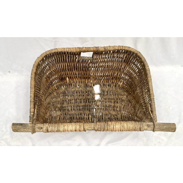 Brown Late 19th Century Rare Antique French Handcrafted Wood Dowel Gathering Basket For Sale - Image 8 of 11