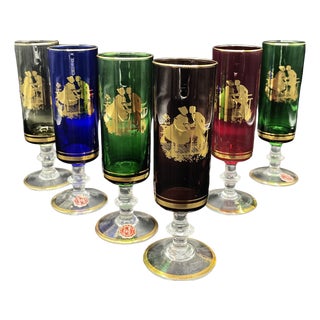 Vintage Italian Multicolored Glasses, 1950s, Set of 6 For Sale