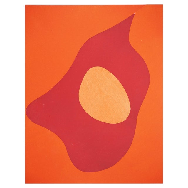 Jean Arp, Profile on Orange Background, Lithograph and Stencil For Sale