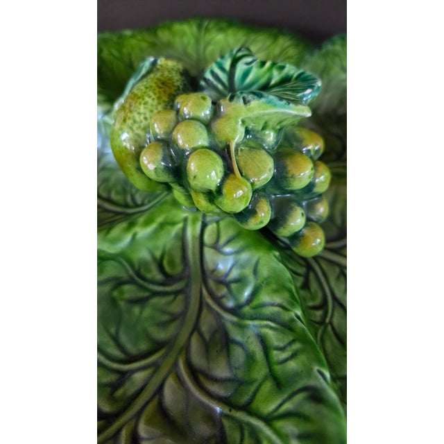 Ceramic 1960s Inarco E2603 Green Majolica-Style Fruit and Leaf Divided Serving Platter For Sale - Image 7 of 16