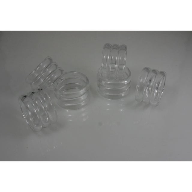 Mid Century Modern Clear Round Ribbed Lucite Napkin Rings- Set of 6 For Sale In West Palm - Image 6 of 6