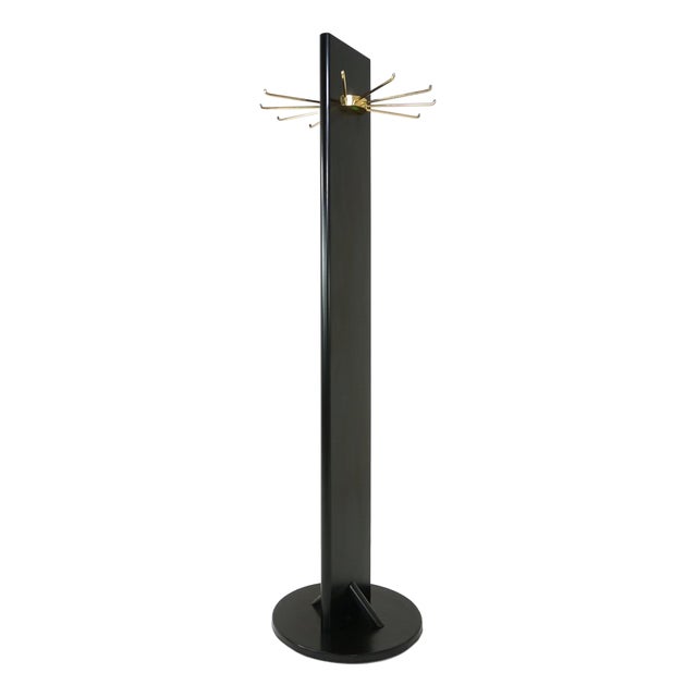 Vintage Swivel Coat Rack in Black Lacquered Wood and Brass, 1960s For Sale