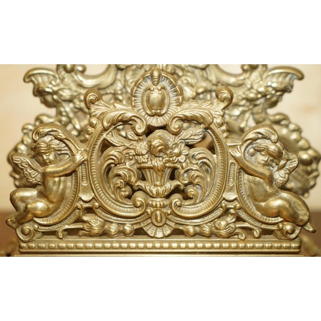 French Baroque Repousse Gilt Brass Inkwell Letter Stand with Cherubs, 1900s For Sale - Image 4 of 18