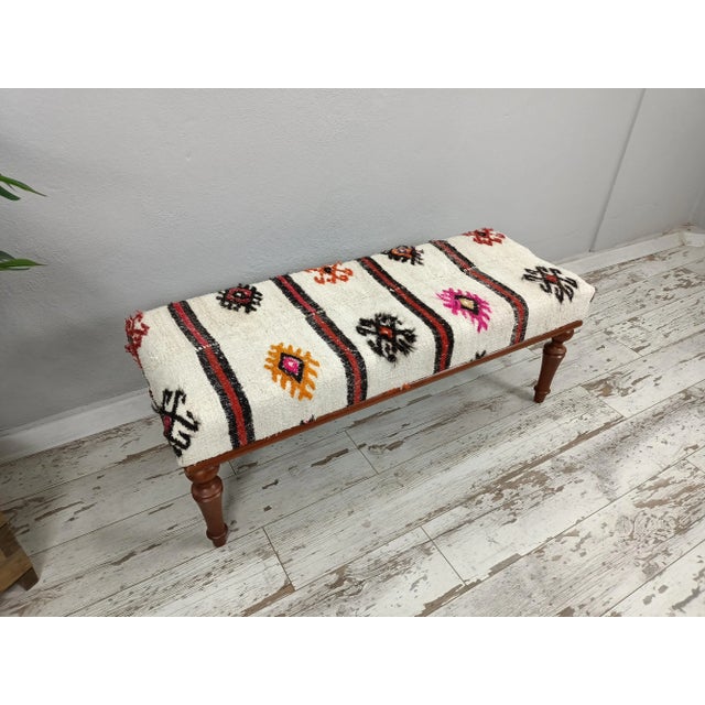 Handmade Hemp Kilim Ottoman Bench For Sale - Image 4 of 8