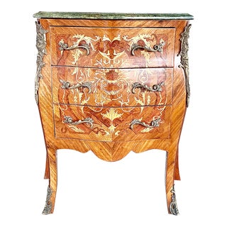 Antique Ormolu Marble Top Three Drawer Nightstand For Sale