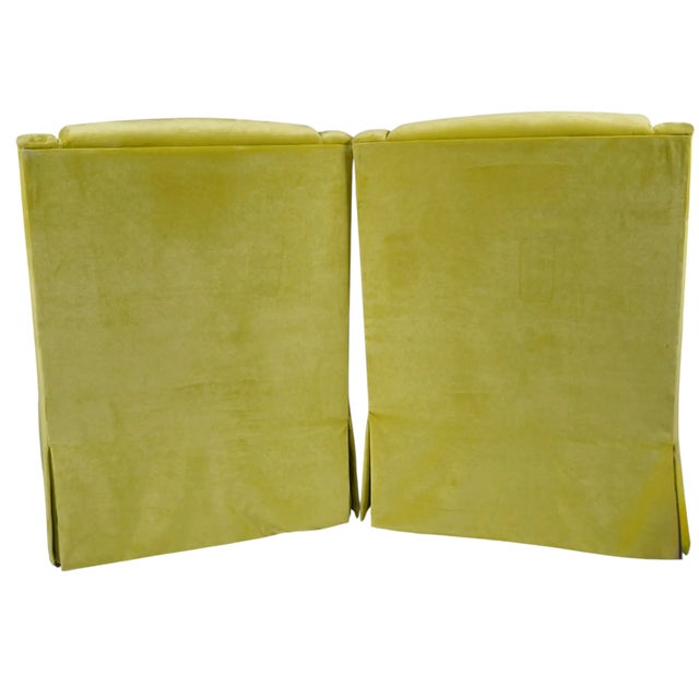 Pair of Modern Chartreuse Velvet Swivel Down Slipper Chairs For Sale - Image 4 of 4