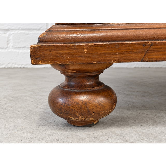 Brown Antique Danish Pine Chest of Drawers | Carved Details + Brass Hardware, Late 19th Century For Sale - Image 8 of 15