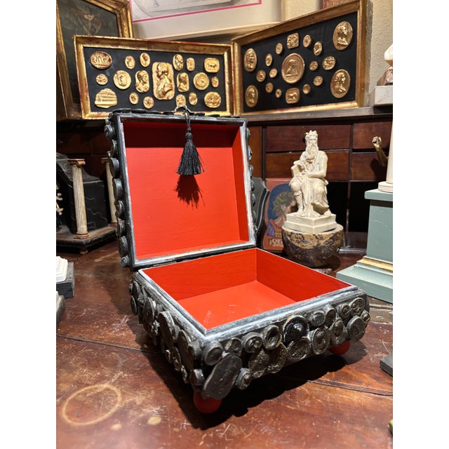 Black Decorated Neoclassical Style Cameo and Intaglio Custom Box With Tassel For Sale - Image 8 of 8