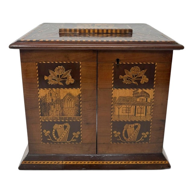 Antique Irish Castle Ruins Killarney Killarneyware Arbutus Wood Jewellery Casket For Sale