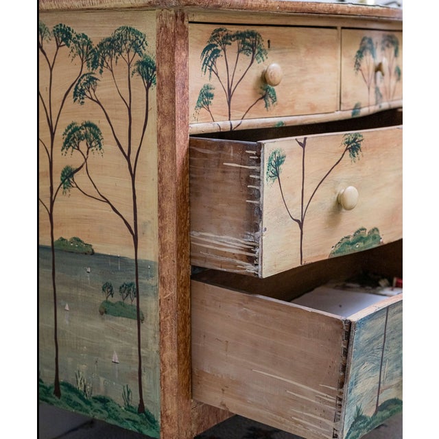 Antique Scandinavian Hand-Painted Folk Art Chest of Drawers With Coastal Landscape Decoration For Sale - Image 4 of 5
