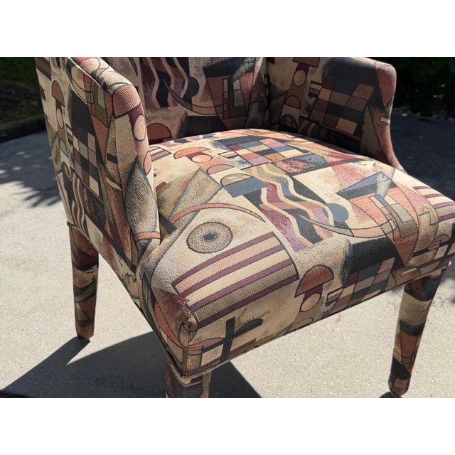 Vintage Postmodern Parsons Armchairs With Memphis-Style Geometric Upholstery, Pair For Sale - Image 11 of 12