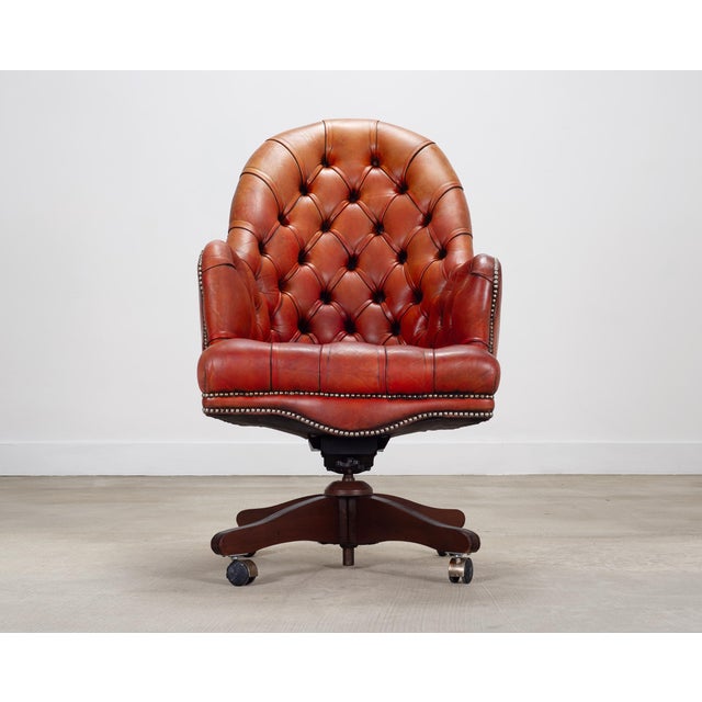 Traditional Chesterfield-Style Tufted Leather Executive Swivel Desk Chair For Sale - Image 3 of 18