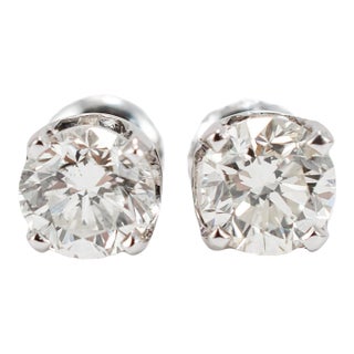 14k White Gold 4 Prong Screw Back 1.90 Ct Round Diamond Stud Earrings, A Pair For Sale