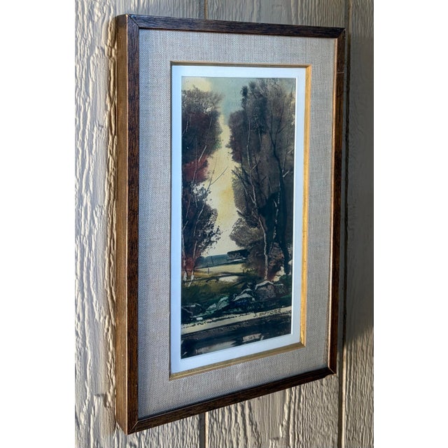Green 1950s Mid-Century Modern John E. DeTore "Early Fall" Framed Watercolor Painting For Sale - Image 8 of 8