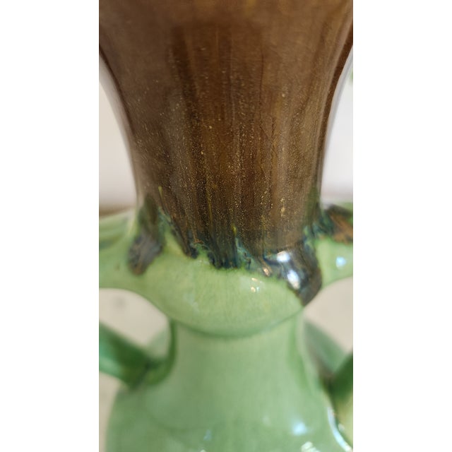 Vintage German Green and Brown Drip Glaze Double Handle Vase, Marked Germany 850 For Sale - Image 12 of 14