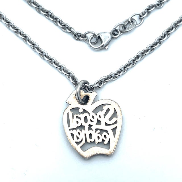 Charming James Avery sterling silver apple pendant necklace, beautifully crafted and stamped 925. The apple silhouette...