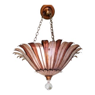 Antique French Gilt Tole & Crystal Sunburst Pendant Light For Sale