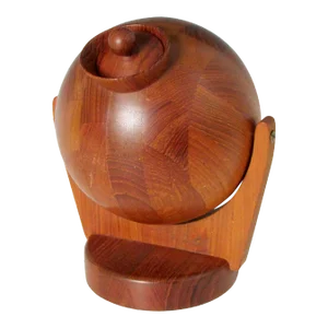Mid 20th Century ESA Denmark Teak Wall Mounted Swiveling Salt Ball with Lid