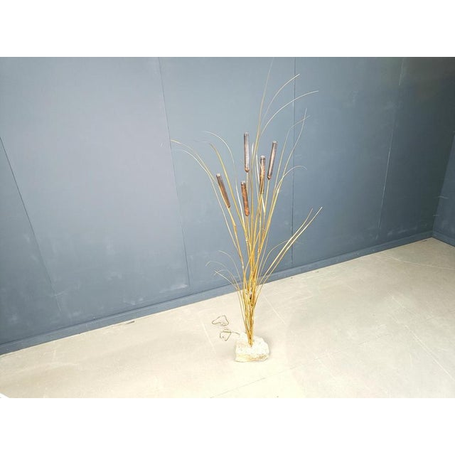 Copper Vintage Brass Cattail Floor Lamp attributed to Daniel Dhaeseleer, 1970s For Sale - Image 8 of 13