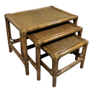 Rattan Nesting Tables, 1970s, Set of 3 For Sale