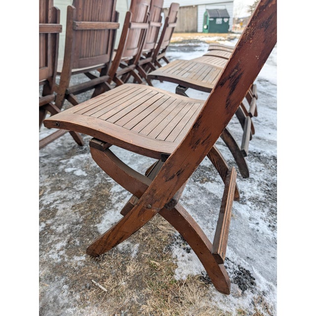 American Antique Quartersawn Oak Folding Chairs, Steamboat Theater Seating, Set of 12 For Sale - Image 3 of 18