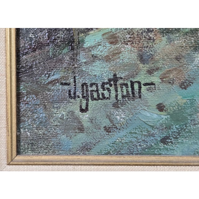 1970s J. Gaston Signed Painting of Paris Street Scene With Street Cars & Figures For Sale - Image 4 of 13