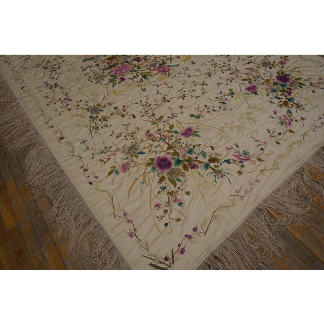 Beautiful Ivory Color With Lovely Floral Design Antique Chinese Silk Embroidery For Sale - Image 11 of 12