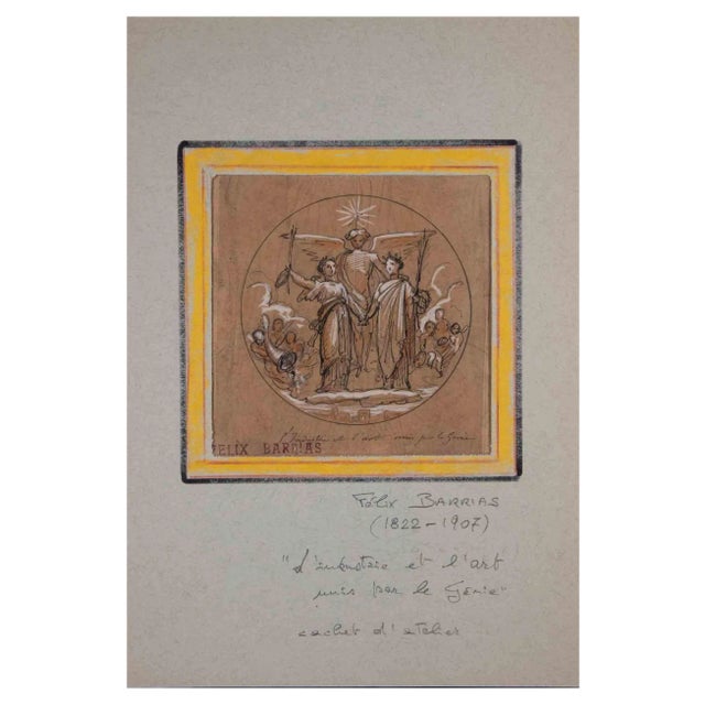 Félix Barrias, Industry and Art Put by the Genie, Original Drawing, 19th-Century For Sale