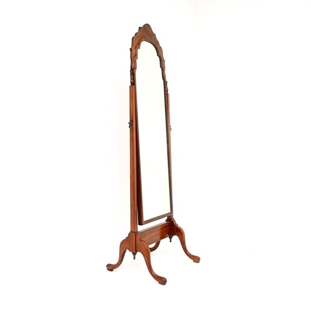 A beautiful antique burr walnut free standing cheval mirror. This was made in England, it dates from around the 1900-1920...