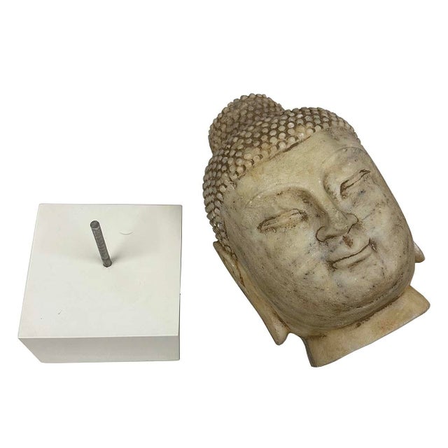 Early 20th Century Antique Chinese Carved Stone Buddha Head Sculpture For Sale - Image 11 of 11