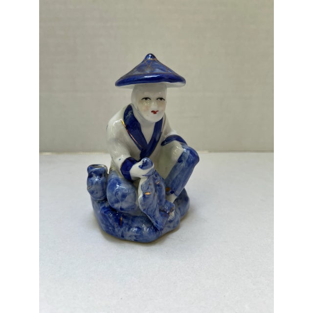 Ceramic Chinese Blue and White Porcelain Fisherman Statue For Sale - Image 7 of 7