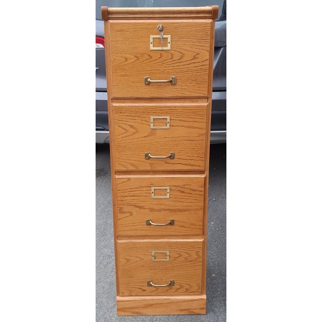 Contemporary Late 20th Century Oak Four-Drawer Filing Cabinet For Sale - Image 3 of 11