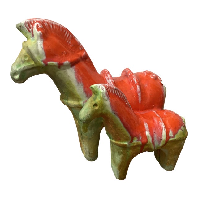 Circa 1960 Italian Gil Etruschi Ivo De Saint Pair of Red and Ochre Horse For Sale