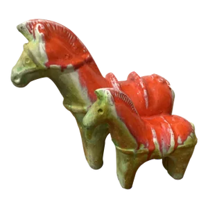 Circa 1960 Italian Gil Etruschi Ivo De Saint Pair of Red and Ochre Horse