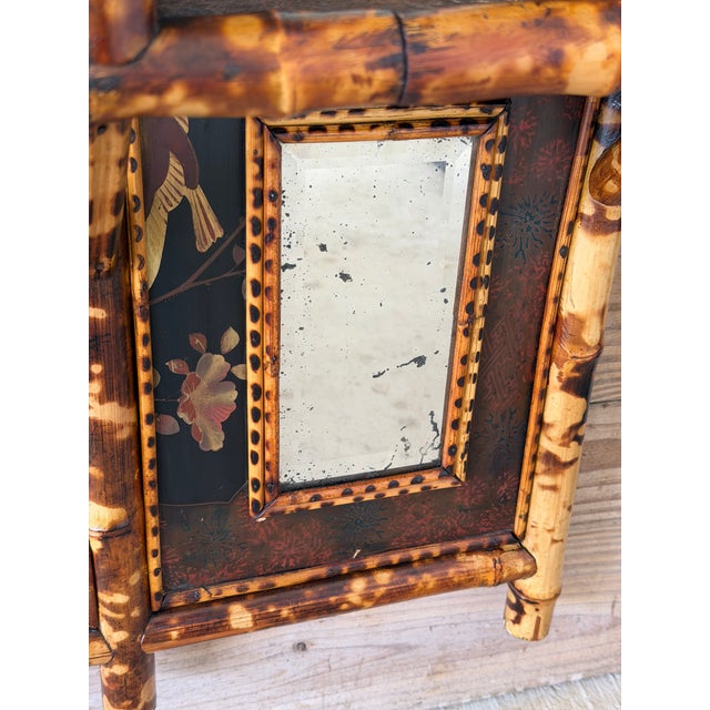 Late 19th Century English Aesthetic Movement Bamboo Étagère Mirror With Japanned Panels and Shelves For Sale - Image 4 of 12