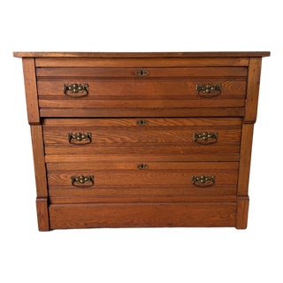 Vintage American Traditional Three Drawer Chest With Brass Handles For Sale