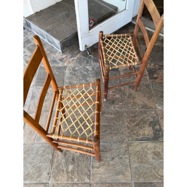 Wood 19th Century Antique Ladderback + Rawhide Seat Side Chairs, Set of 2 For Sale - Image 7 of 12