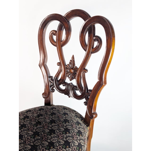 Wood 19th Century Sculptural Backrest Walnut and Velvet Sec Dining Chairs, Set of 4 For Sale - Image 7 of 13