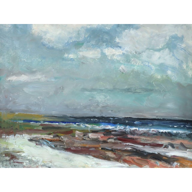 1978 Modernist 'Drift at Low Tide' Expressive Original Coastal Landscape Oil Painting, Framed For Sale - Image 10 of 12